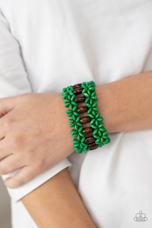 Bali Beach Retreat - Green & Brown Wooden Bead Bracelet