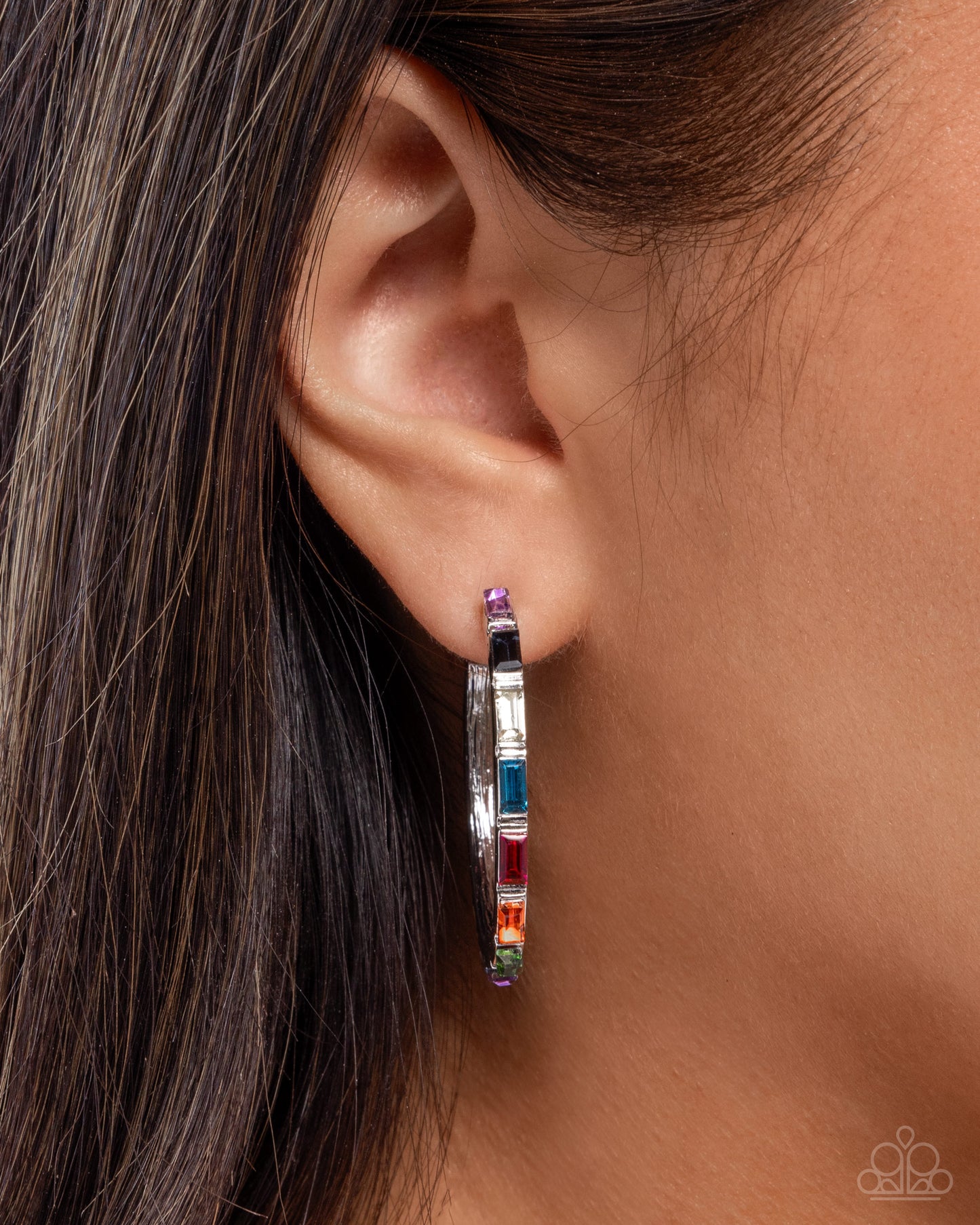 Carnival Chic - Multi-Colored Emerald-cut Gem Hoops