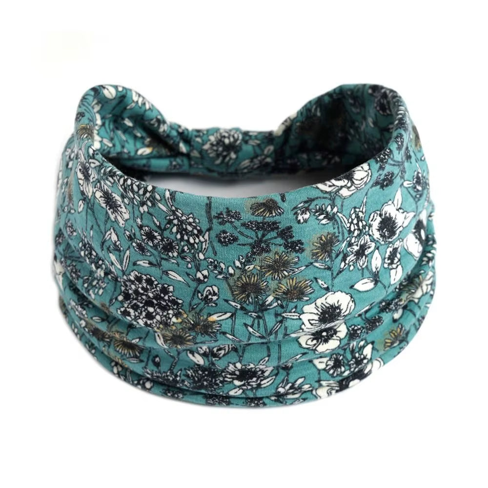 Bohemia Print Wide Headbands New Vintage Elastic Knot Turban Headwrap for Women Girls Soft Print Yoga Bandana Hair Accessories