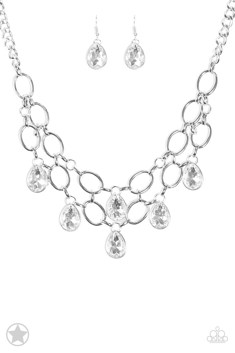 Show Stopping Shimmer White Teardrop Bib Necklace