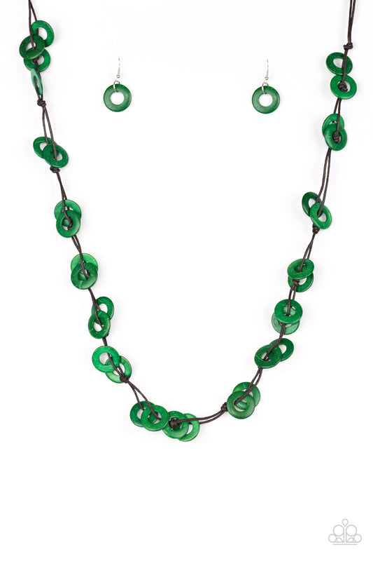 Waikiki Winds - Green Wood Disk-Bead Necklace
