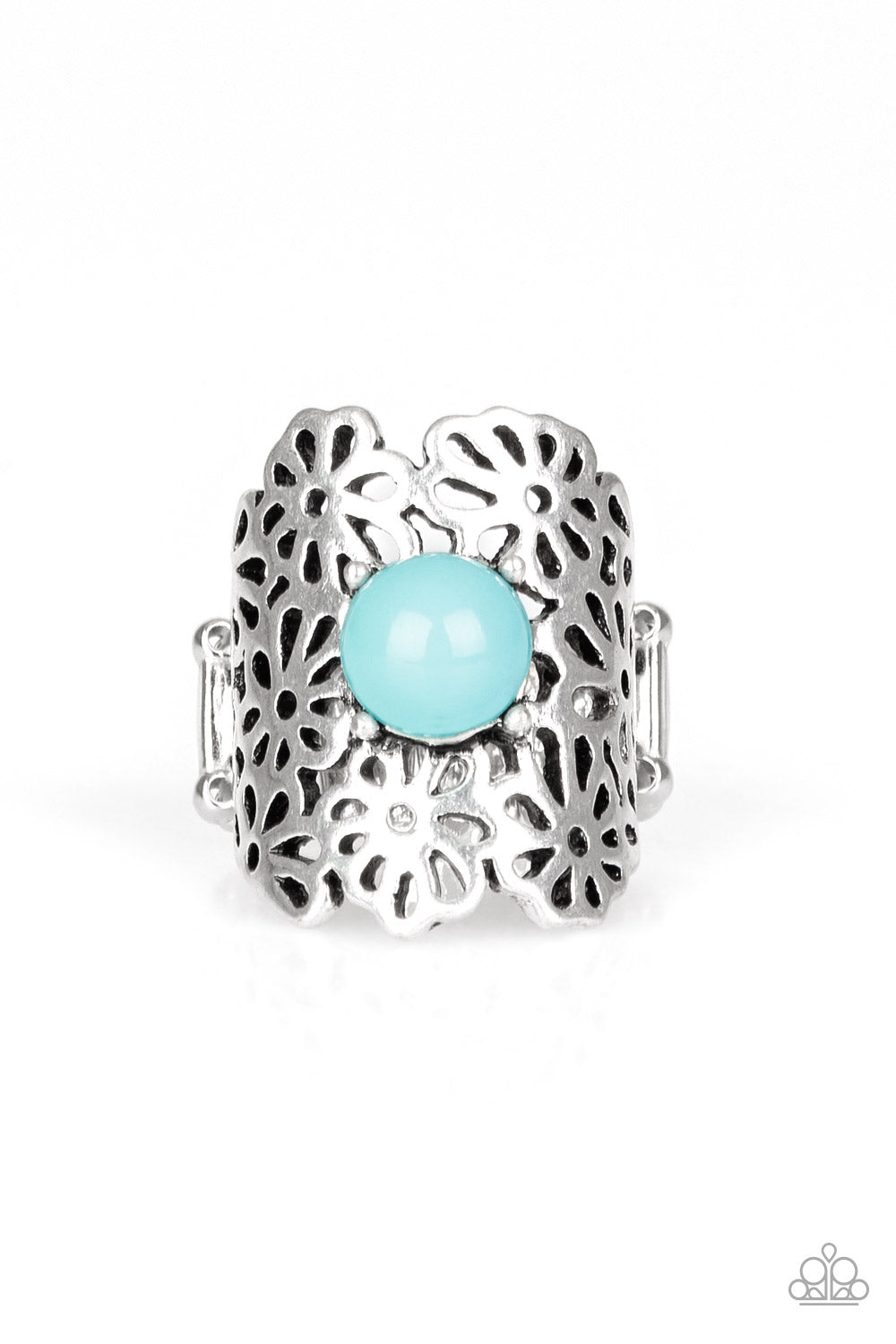 Flower Shower - Silver & Blue Flower Ring