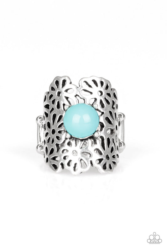 Flower Shower - Silver & Blue Flower Ring