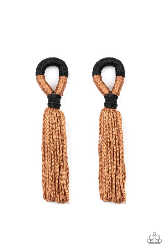 Moroccan Mambo Brown and Black Tassel Post Earring