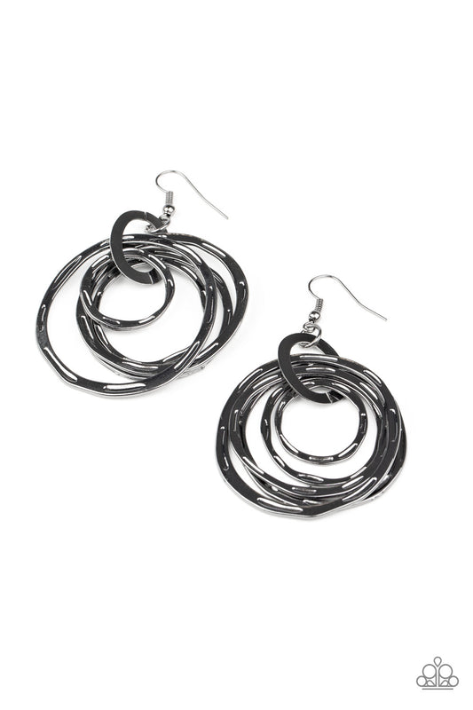 Ringing Radiance - Hammered Gunmetal Earrings
