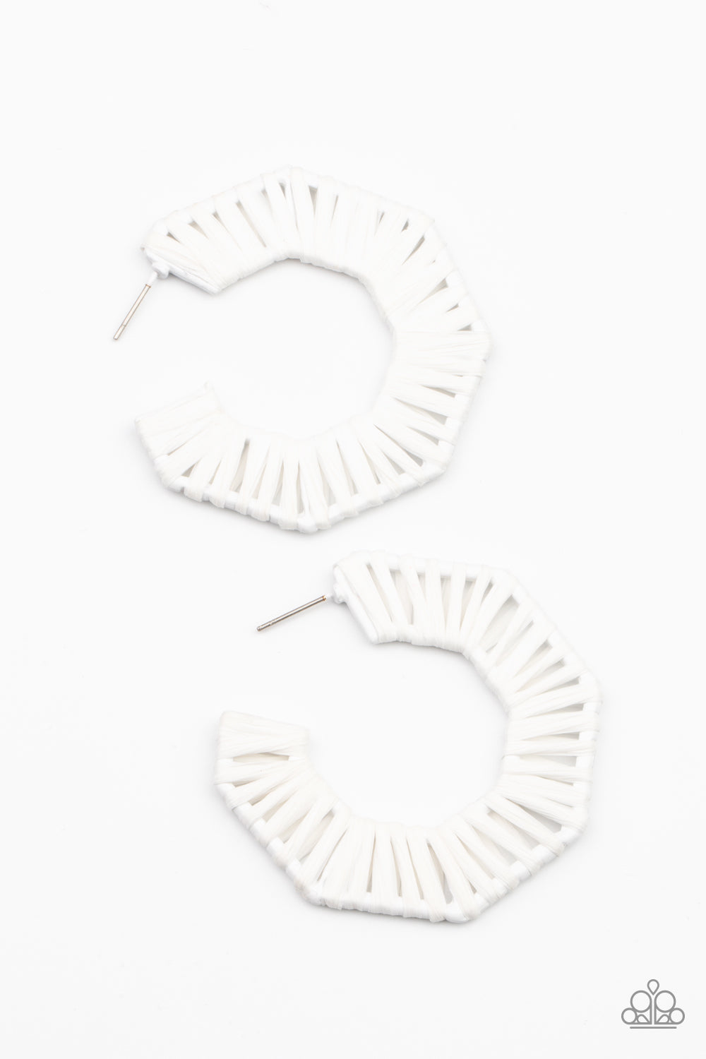 Fabulously Fiesta - White String-wrapped Hoop Earrings