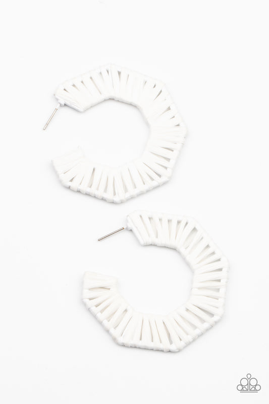 Fabulously Fiesta - White String-wrapped Hoop Earrings