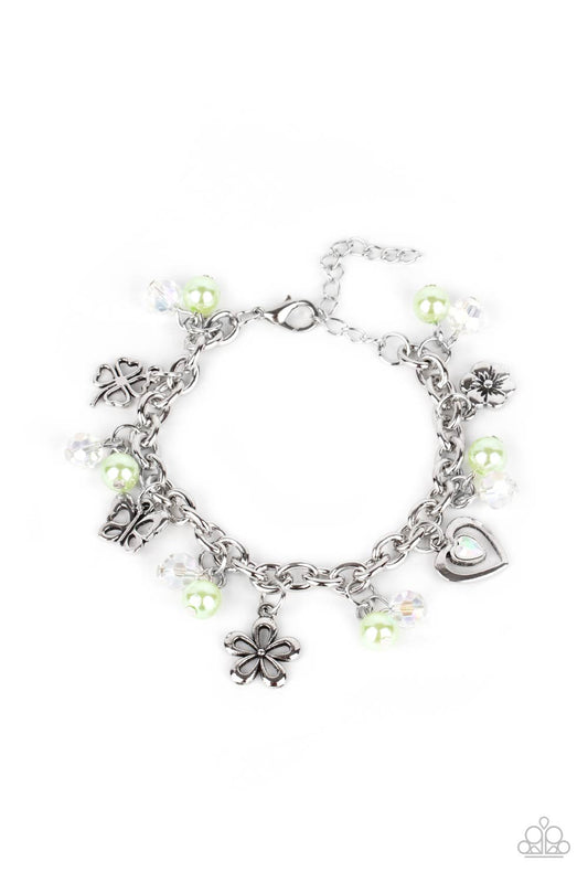 Retreat into Romance - Ash Green and Iridescent Charm Bracelet