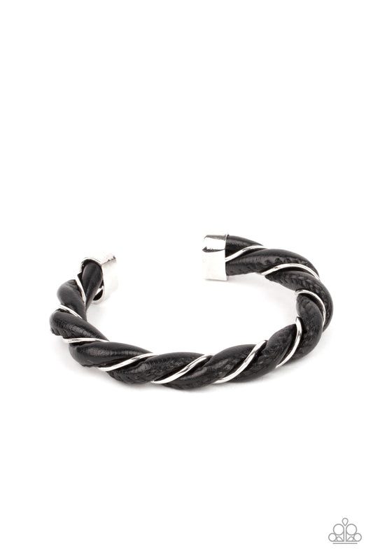 Rebel Relic - Black Leather and Silver Men's Bracelet