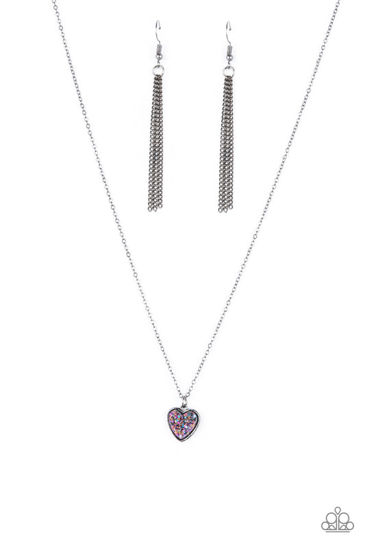 Pitter-Patter, Goes My Heart - Faux Druzy Purple Heart Necklace