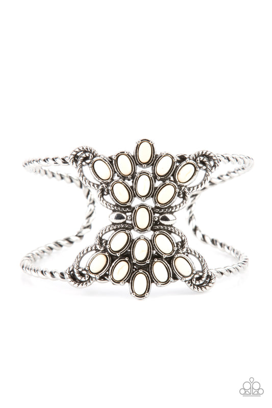 Pleasantly Plains - White Stone Bead Cuff Bracelet