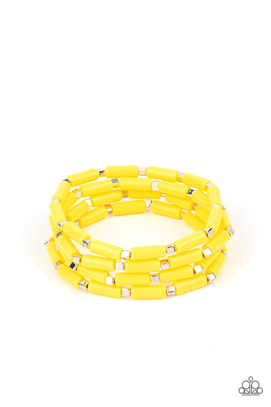 Radiantly Retro - Yellow Beaded Stretch Bracelet