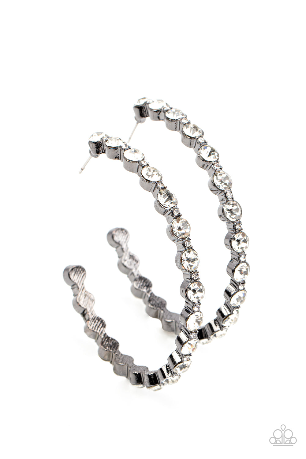 Royal Reveler - Gunmetal Rhinestone Encrusted Hoop Earrings