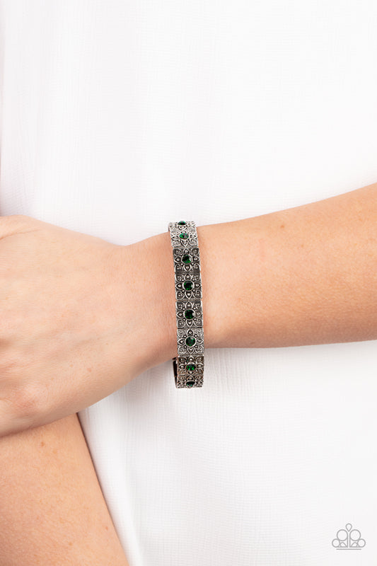 Venetian Valentine - Green Floral Filigree Emossed Stretch Bracelet
