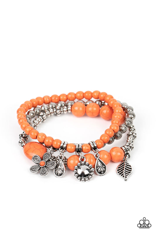 Individual Inflorescence - Orange Stone Bead Charm Bracelet