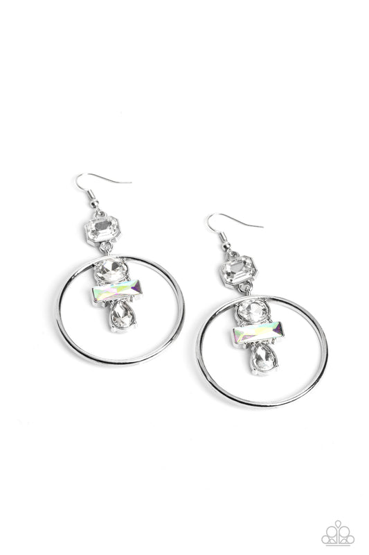 Geometric Glam - White & Iridescent Earrings