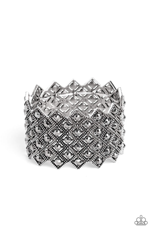 DECO in the Rough - Silver Hematite Stretch Bracelet