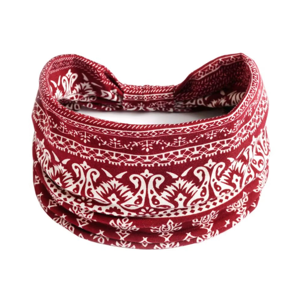 Bohemia Print Wide Headbands New Vintage Elastic Knot Turban Headwrap for Women Girls Soft Print Yoga Bandana Hair Accessories