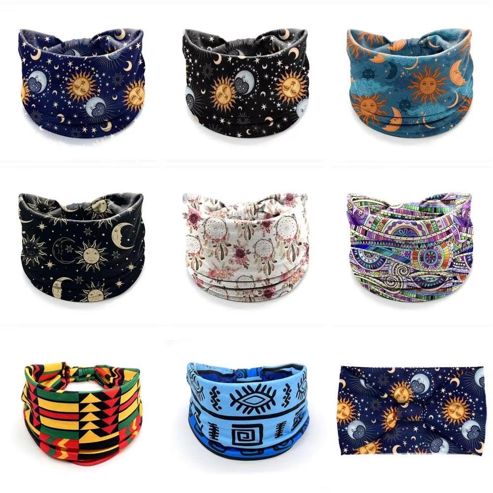Bohemia Print Wide Headbands New Vintage Elastic Knot Turban Headwrap for Women Girls Soft Print Yoga Bandana Hair Accessories
