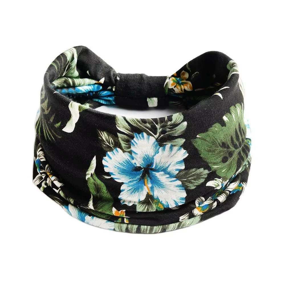 Bohemia Print Wide Headbands New Vintage Elastic Knot Turban Headwrap for Women Girls Soft Print Yoga Bandana Hair Accessories