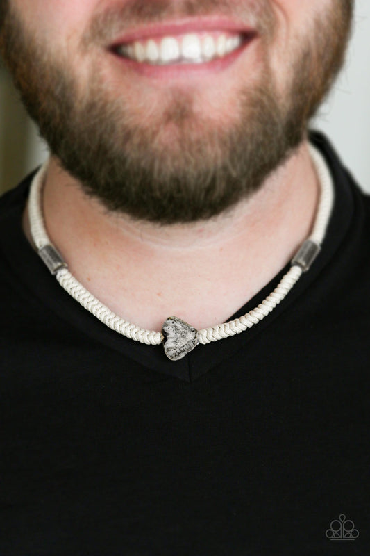 Canyon Climber - Silver Glassy Stone Bead Men's Necklace