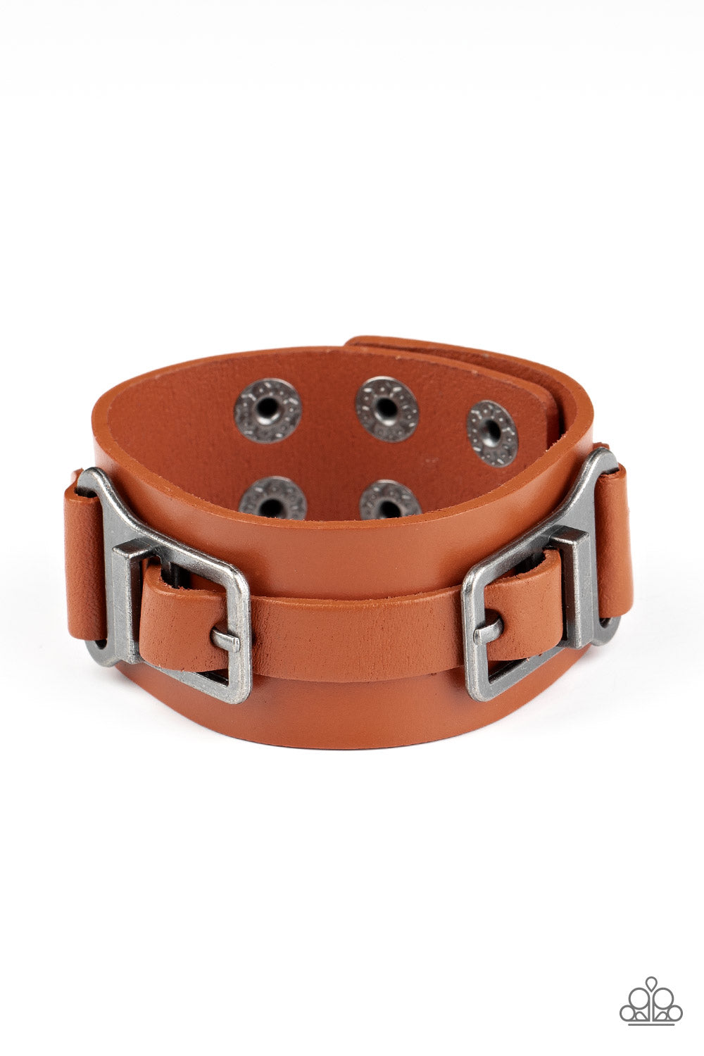 Scout It Out - Brown Leather Snap Bracelet