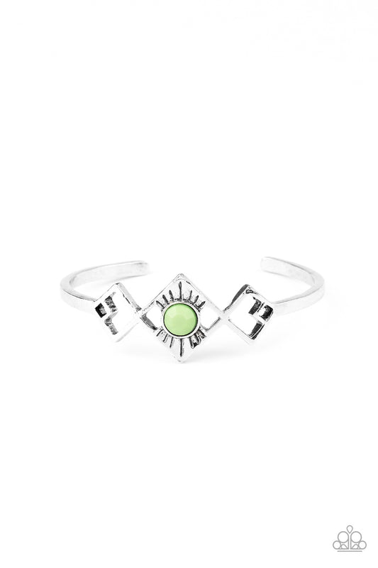 Dainty Deco - Green Beaded Silver Cuff Bracelet