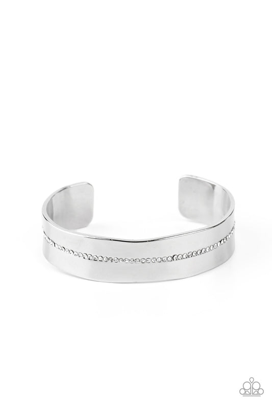 Raw Razzle - Silver Cuff Bracelet Accented with White Rhinestones