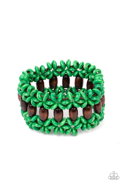 Bali Beach Retreat - Green & Brown Wooden Bead Bracelet