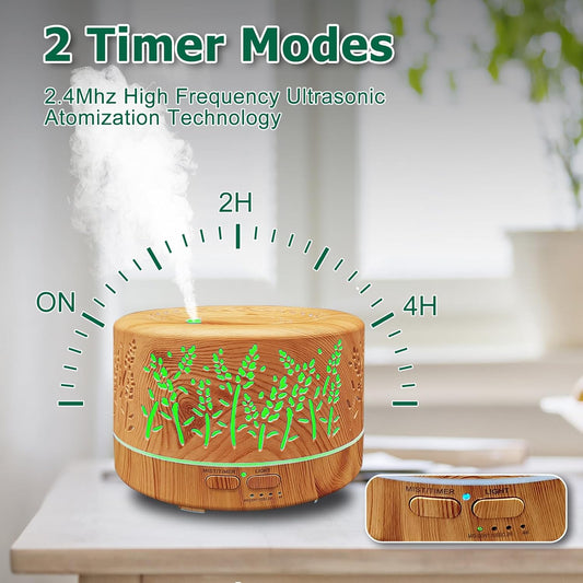 Diffusers for Essential Oils Large Room,600Ml Essential Oil Diffusers for Home,Waterless Auto off 7 Colors Changed 3 Mist Modes,Cool Mist Humidifiers for House Bedroom Decor,Gifts,Light Wood