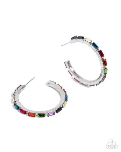 Carnival Chic - Multi-Colored Emerald-cut Gem Hoops