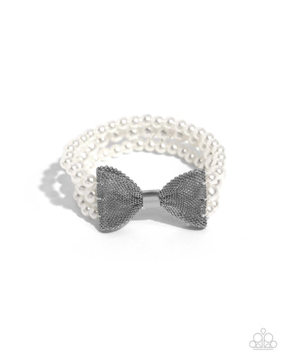 Dapper Dialogue - White Pearl Beaded Bow Bracelet