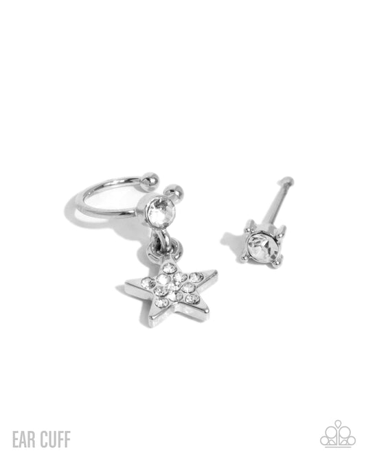 Cosmic Cool - White/Silver Stud and Cuff Earrings