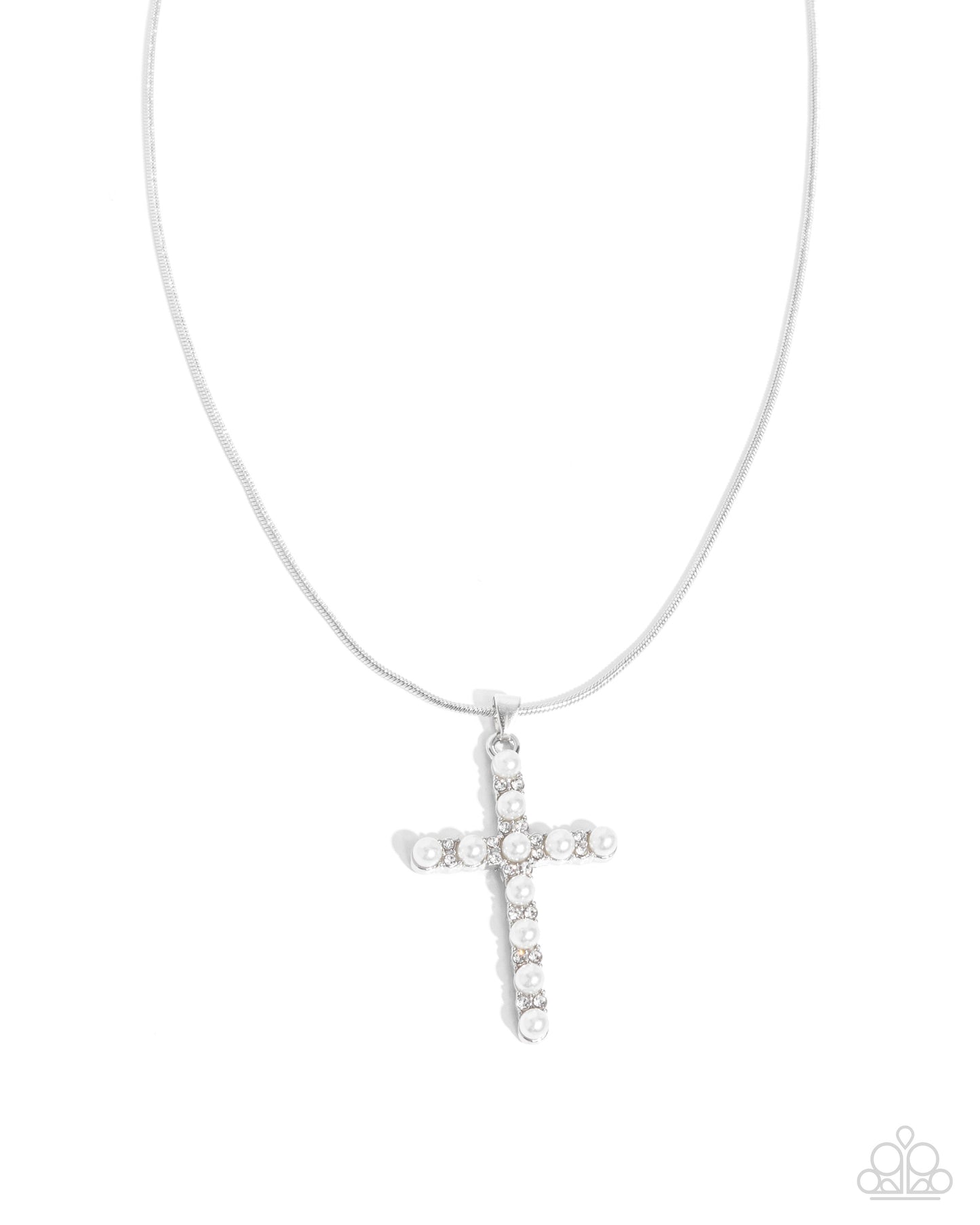 Holy Harmony - White Pearl Bead Cross Necklace