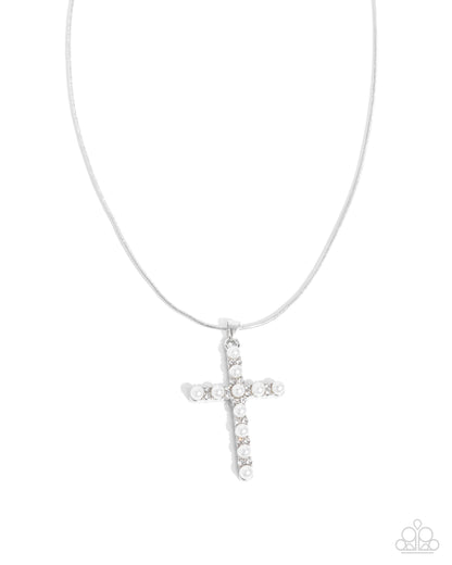 Holy Harmony - White Pearl Bead Cross Necklace