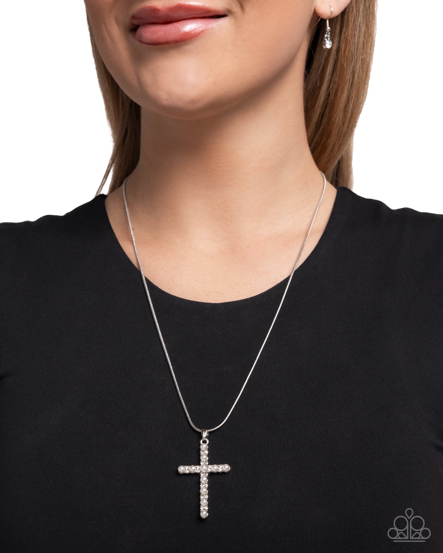 Holy Harmony - White Pearl Bead Cross Necklace