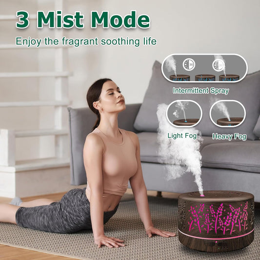 Diffusers for Essential Oils Large Room,600Ml Essential Oil Diffusers for Home,Waterless Auto off 7 Colors Changed 3 Mist Modes,Cool Mist Humidifiers for House Bedroom Decor,Gifts,Dark Wood