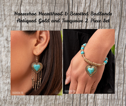 Horseshoe Heartthrob & Besotted Badlands - Antiqued Gold and Turquoise 2 Piece Set