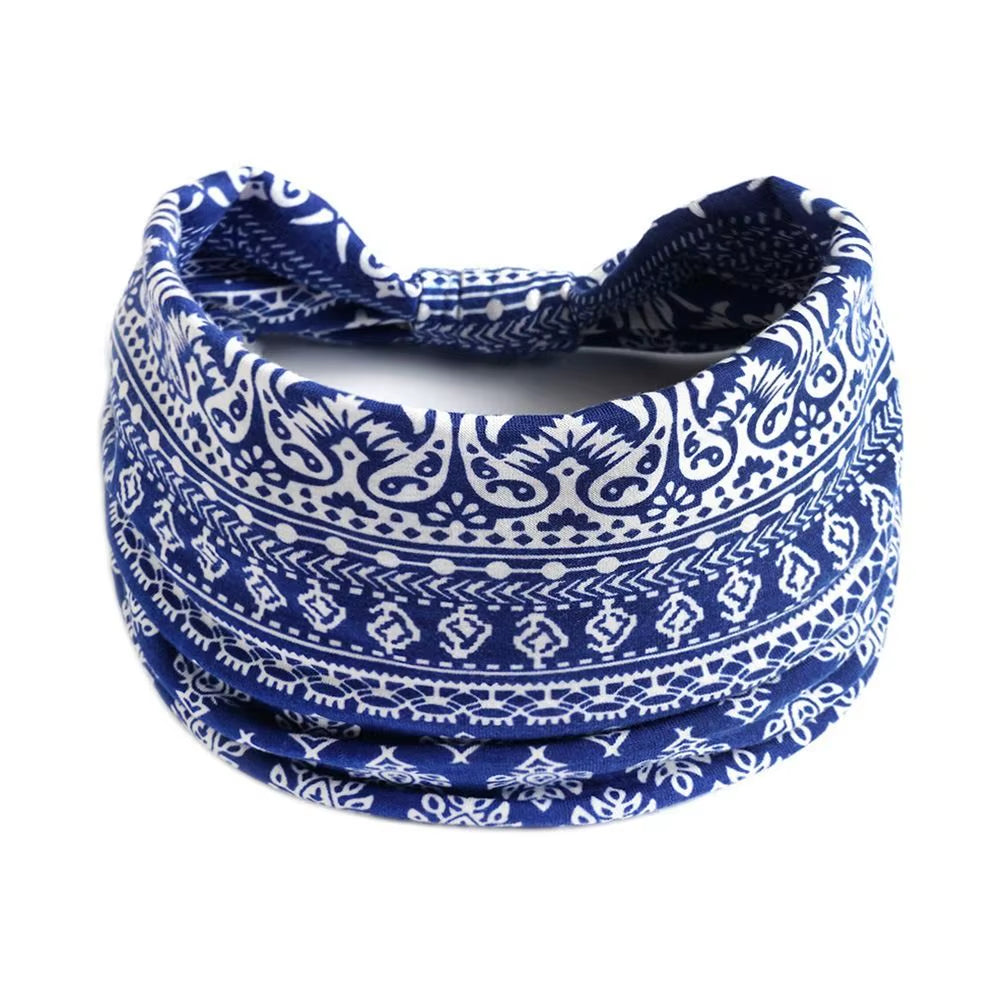 Bohemia Print Wide Headbands New Vintage Elastic Knot Turban Headwrap for Women Girls Soft Print Yoga Bandana Hair Accessories