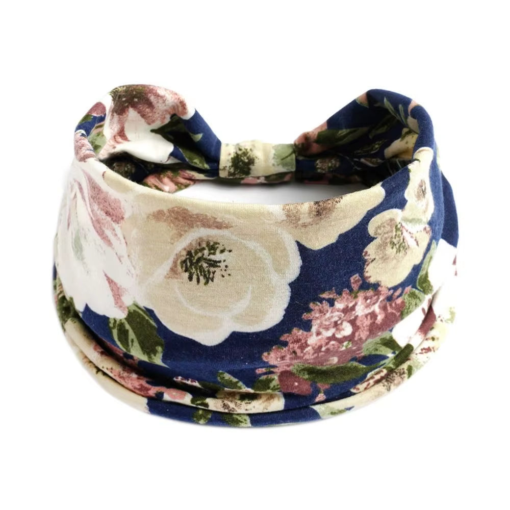 Bohemia Print Wide Headbands New Vintage Elastic Knot Turban Headwrap for Women Girls Soft Print Yoga Bandana Hair Accessories