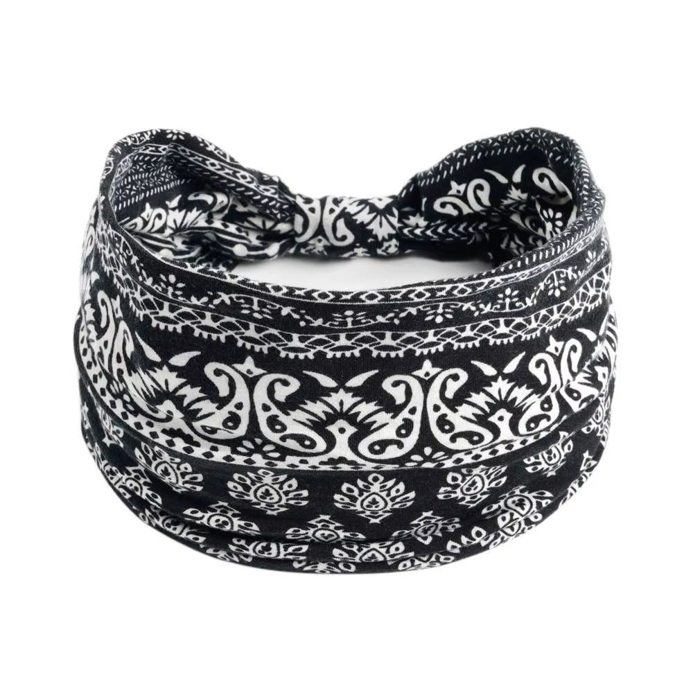 Bohemia Print Wide Headbands New Vintage Elastic Knot Turban Headwrap for Women Girls Soft Print Yoga Bandana Hair Accessories