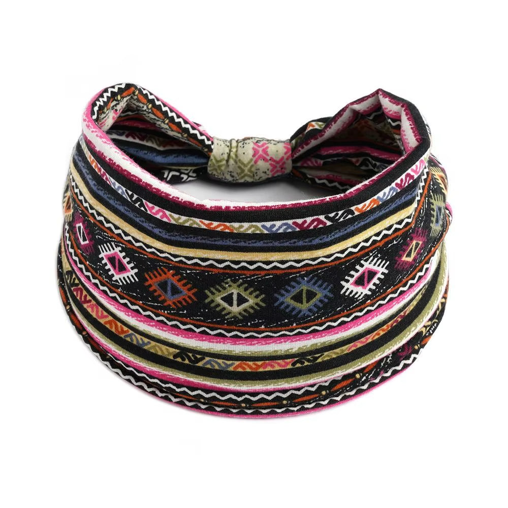 Bohemia Print Wide Headbands New Vintage Elastic Knot Turban Headwrap for Women Girls Soft Print Yoga Bandana Hair Accessories
