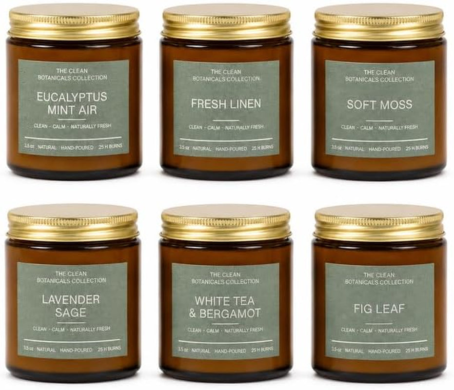 Scented Candles Gift Set for Women, Clean Botanicals Collection, 6 Pack 3.5 Oz Natural Soy Wax Candles in Amber Glass Jars, Aromatherapy Gifts for Mom Birthday Housewarming, Lavender Sage