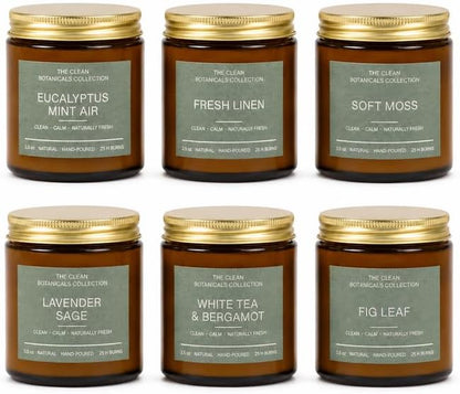 Scented Candles Gift Set for Women, Clean Botanicals Collection, 6 Pack 3.5 Oz Natural Soy Wax Candles in Amber Glass Jars, Aromatherapy Gifts for Mom Birthday Housewarming, Lavender Sage