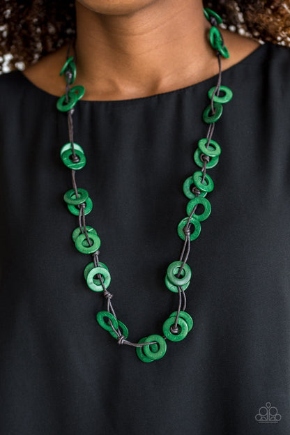 Waikiki Winds - Green Wood Disk-Bead Necklace