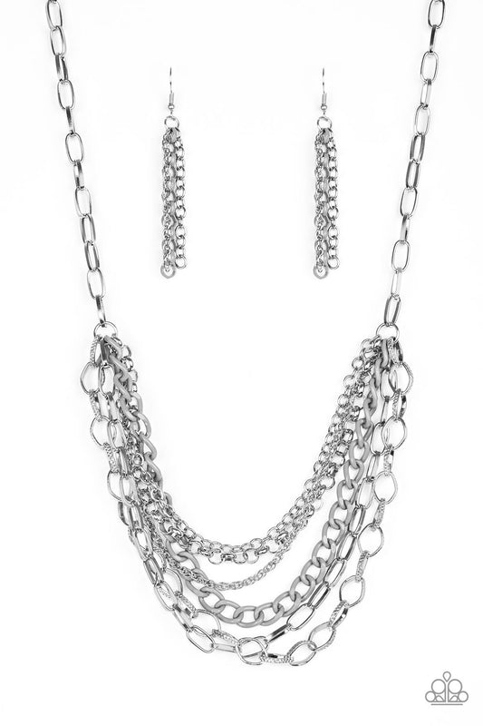 Color Bomb - Silver Mismatched Chain Necklace