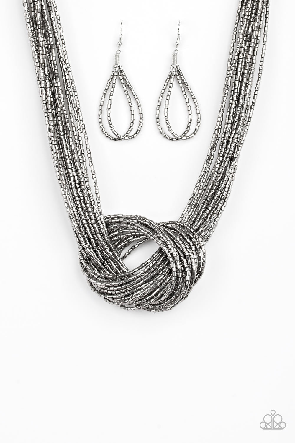 Knotted Knockout - Silver Gunmental Seed Bead Necklace