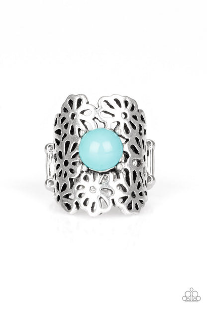 Flower Shower - Silver & Blue Flower Ring