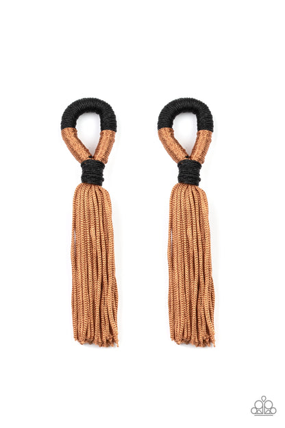 Moroccan Mambo Brown and Black Tassel Post Earring