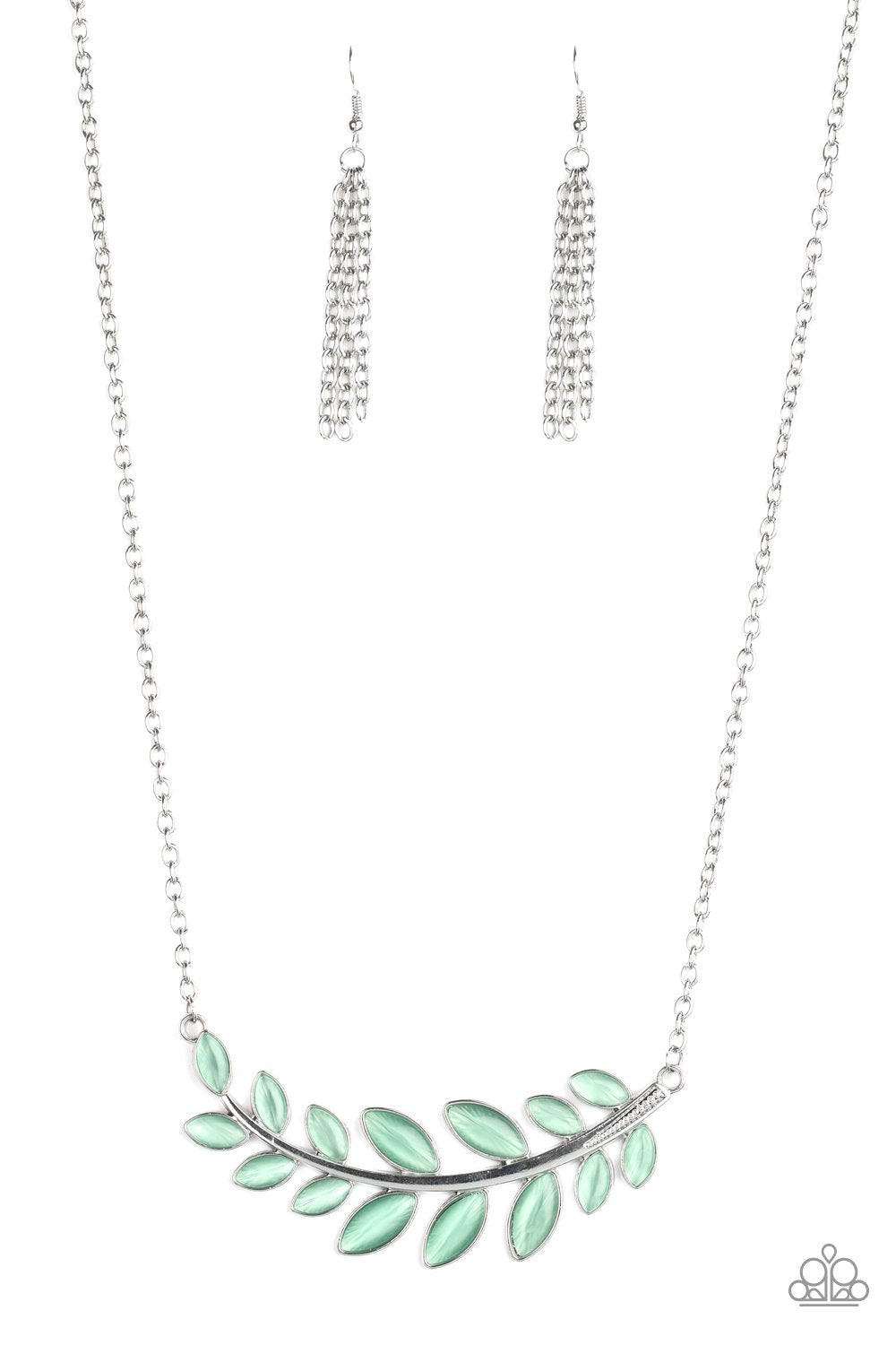 Frosted Foliage - Green Cat's Eye Stone Necklace